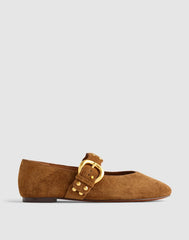The Remy Scalloped Mary Jane Flat in Suede DRIED ACORN