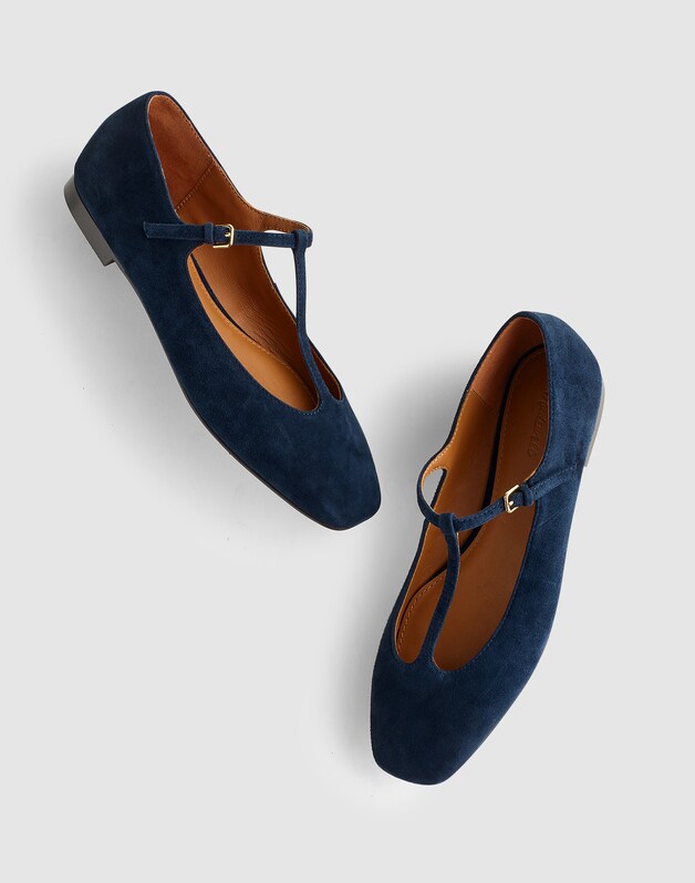 The Mylie T-Strap Flat in Suede DEEP INDIGO