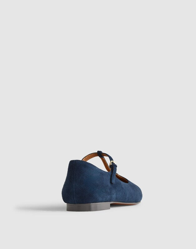 The Mylie T-Strap Flat in Suede DEEP INDIGO