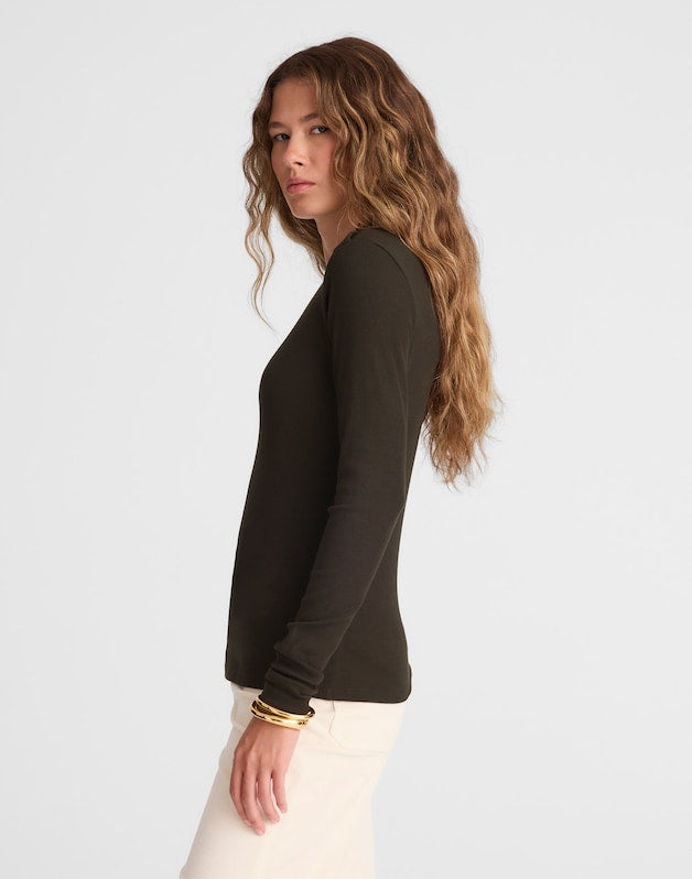 Ribbed Button Crewneck Tee BLACK WALNUT