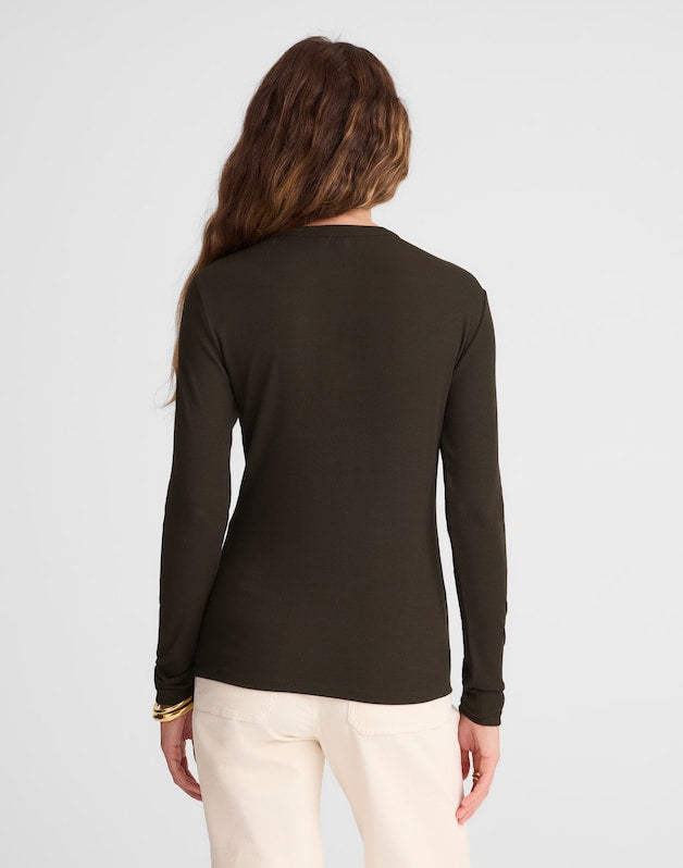 Ribbed Button Crewneck Tee BLACK WALNUT