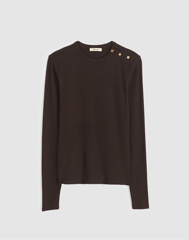 Ribbed Button Crewneck Tee BLACK WALNUT
