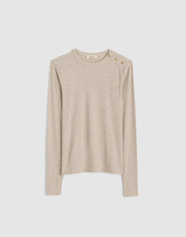 Ribbed Button Crewneck Tee HTHR COASTAL DUNE