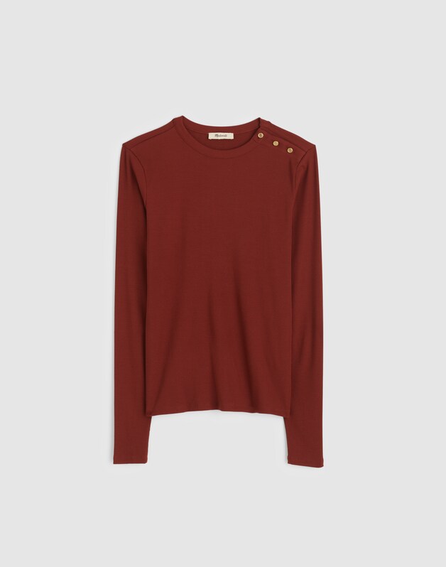 Ribbed Button Crewneck Tee DEEP REDWOOD