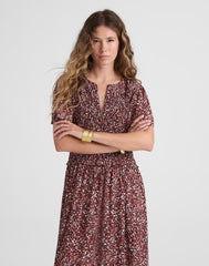 Zip-Front Flutter-Sleeve Midi Dress in Floral DAPHNE FLORAL RAISIN BLUSH