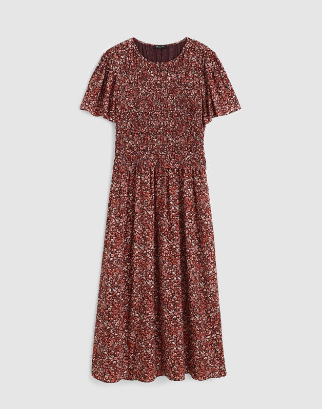 Zip-Front Flutter-Sleeve Midi Dress in Floral DAPHNE FLORAL RAISIN BLUSH