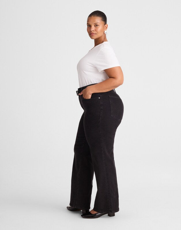 The Plus Wide-Leg Jean in Super Stretch Denim BLACK FROST