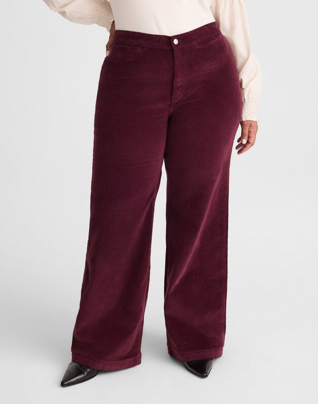 The Plus Wide-Leg Pant in Corduroy DARK POMEGRANATE