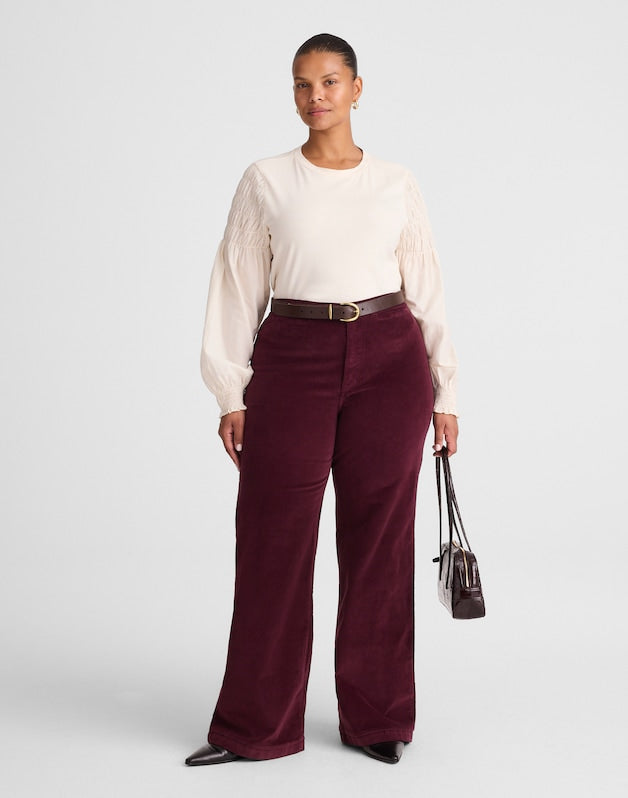 The Plus Wide-Leg Pant in Corduroy DARK POMEGRANATE