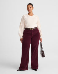The Plus Wide-Leg Pant in Corduroy DARK POMEGRANATE