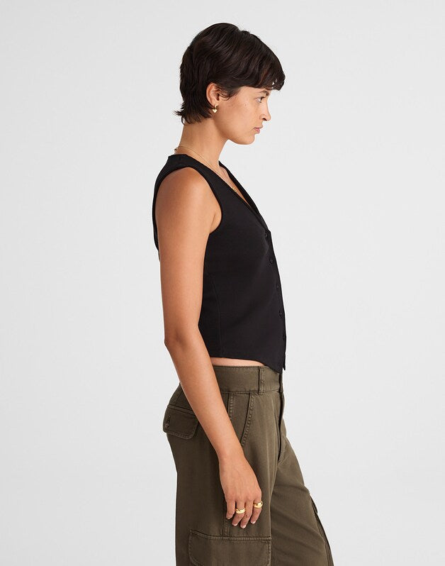 Ribbed V-Neck Vest JET BLACK