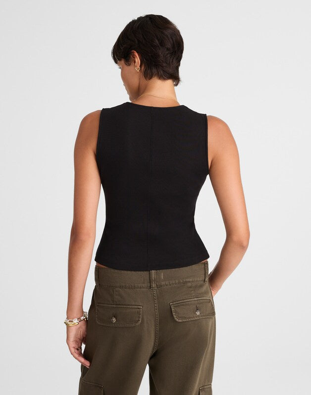 Ribbed V-Neck Vest JET BLACK