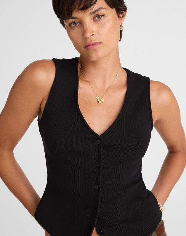 Ribbed V-Neck Vest JET BLACK