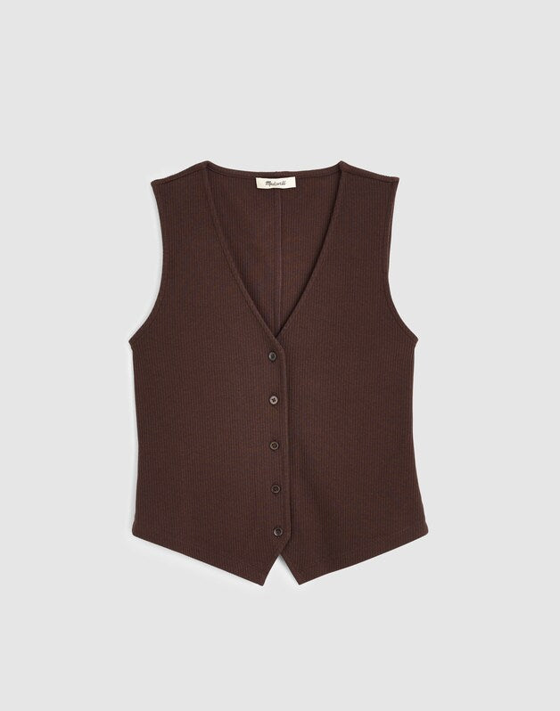 Ribbed V-Neck Vest DARK BROWN