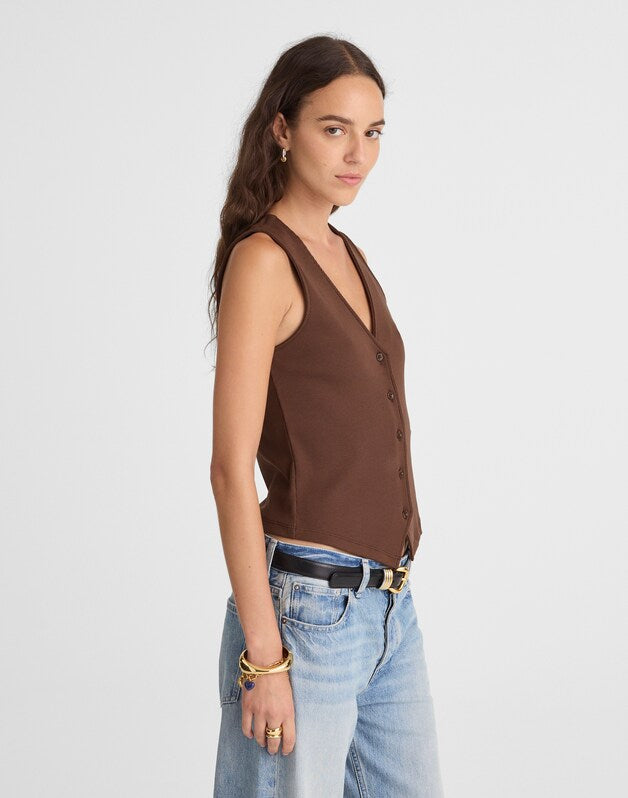 Ribbed V-Neck Vest ROASTED CHICORY