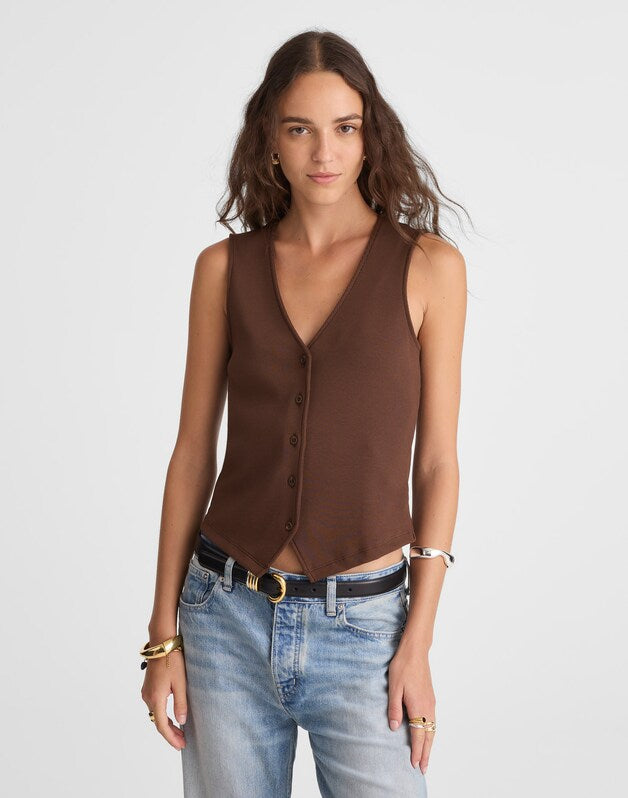 Ribbed V-Neck Vest ROASTED CHICORY