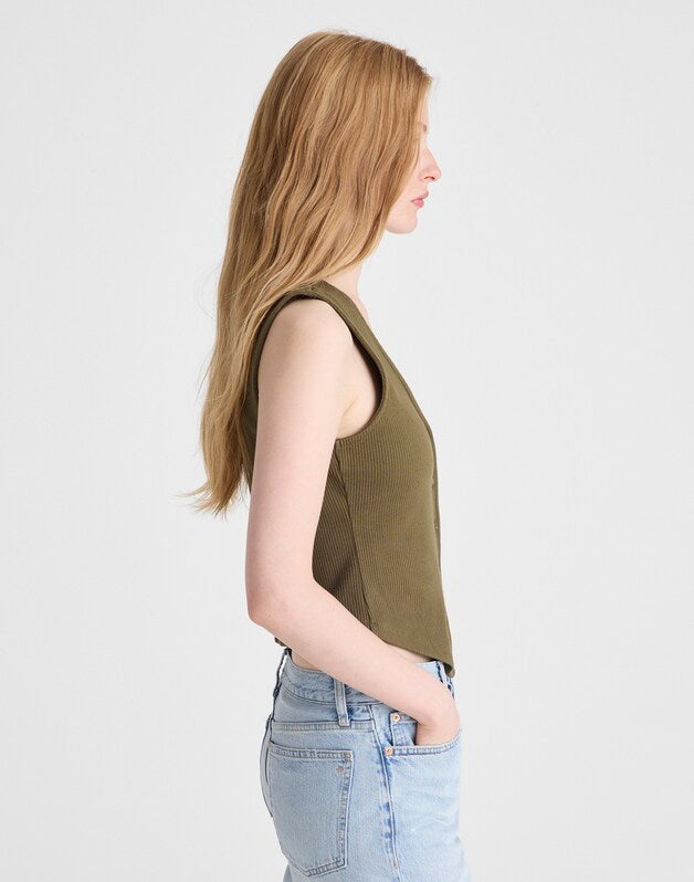 Ribbed V-Neck Vest FADED IVY