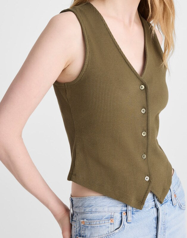 Ribbed V-Neck Vest FADED IVY