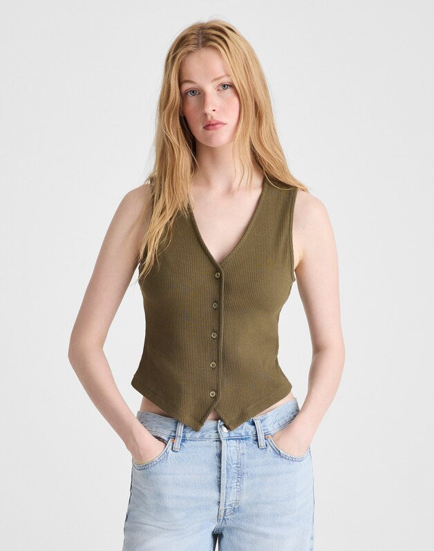 Ribbed V-Neck Vest FADED IVY