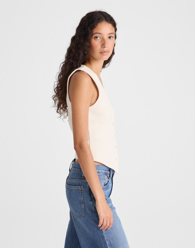Ribbed V-Neck Vest VINTAGE IVORY