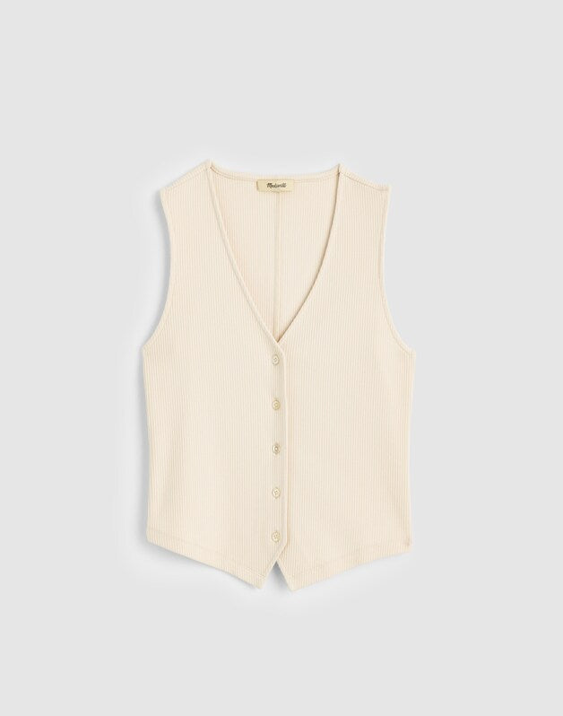 Ribbed V-Neck Vest VINTAGE IVORY