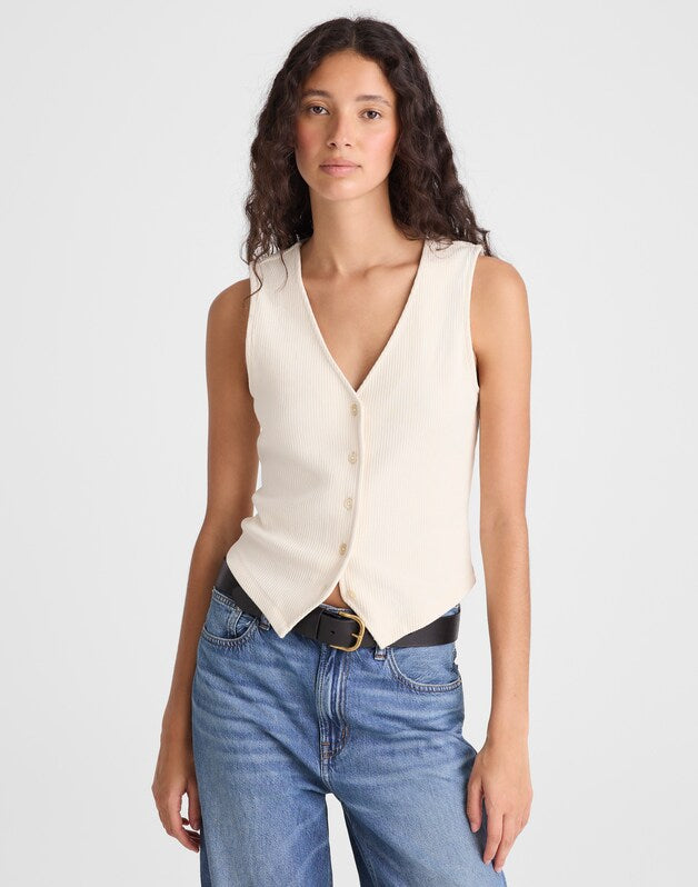 Ribbed V-Neck Vest VINTAGE IVORY