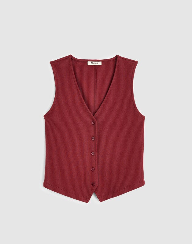 Ribbed V-Neck Vest DUSTY MERLOT