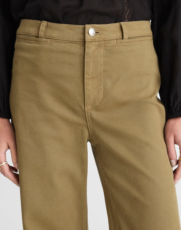 The Petite Wide-Leg Pant in Garment-Dyed Twill GREEN KHAKI