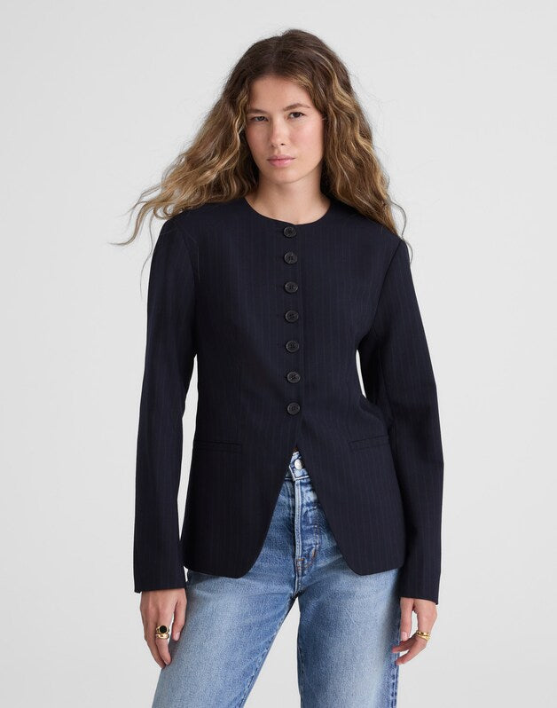 The Nolita Cutaway Blazer in Pinstripe DARK NAVY STRIPE