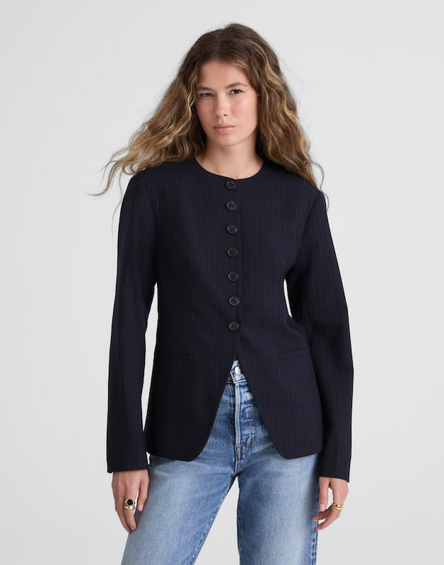 The Nolita Cutaway Blazer in Pinstripe DARK NAVY STRIPE