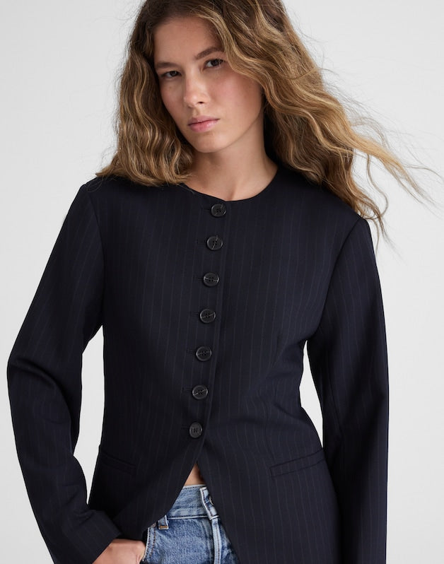 The Nolita Cutaway Blazer in Pinstripe DARK NAVY STRIPE