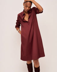 Poplin Long-Sleeved Shirtdress CHOCOLATE RAISIN