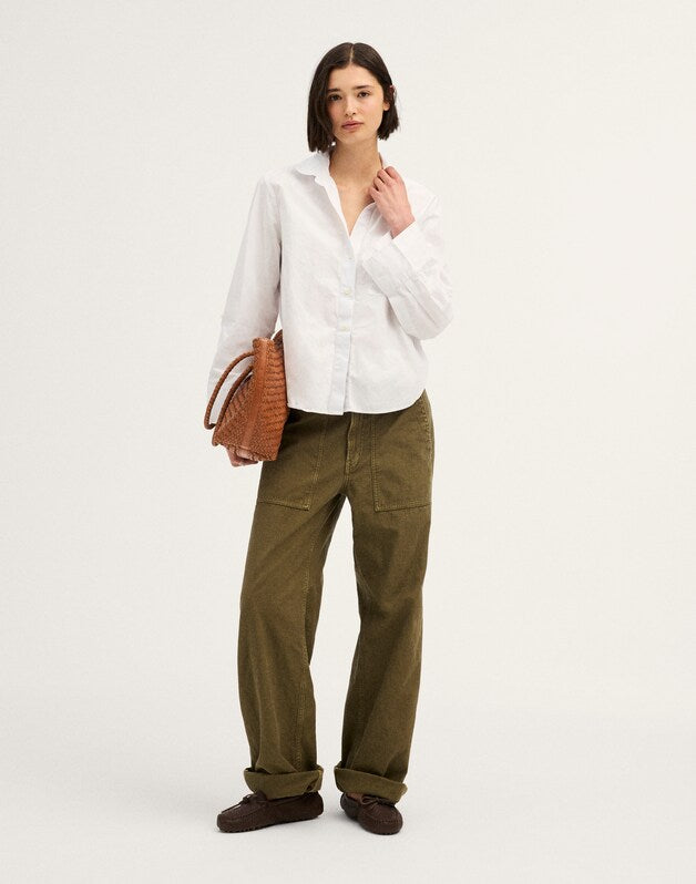 Oxford Easy Y-Neck Button-Up Shirt WHITE