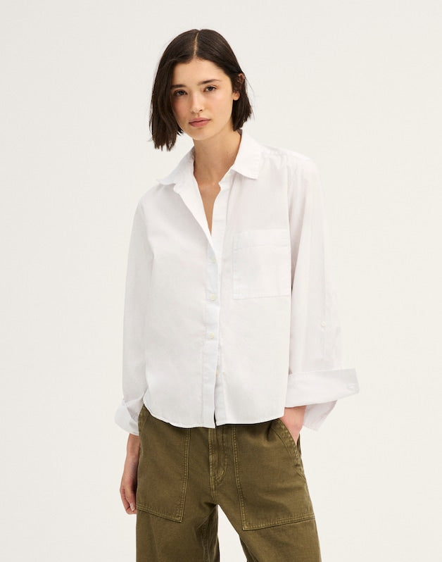 Oxford Easy Y-Neck Button-Up Shirt WHITE