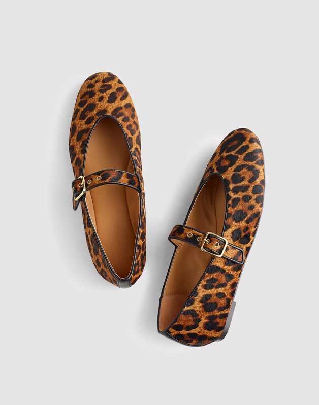 The Remy Mary Jane Flat in Haircalf CARAMEL MULTI