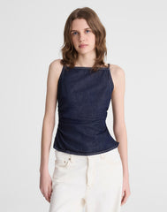 Airy Denim Ruched Squareneck Tank in Rinse Wash RINSE WASH