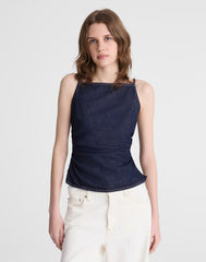 Airy Denim Ruched Squareneck Tank in Rinse Wash RINSE WASH