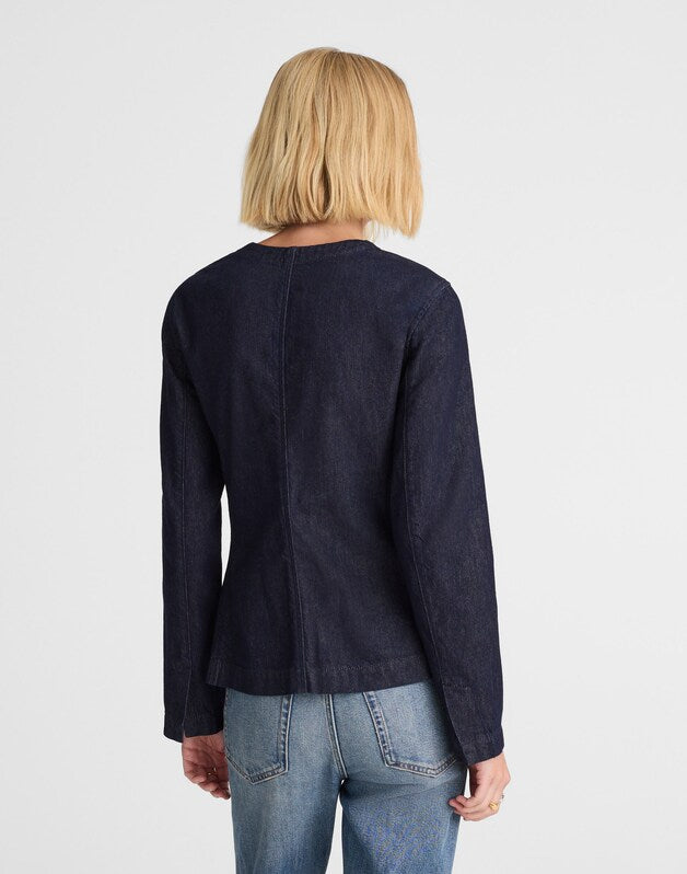 Denim Collarless Jacket in Rinse Wash RINSE WASH