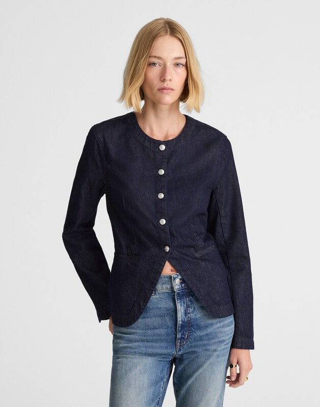 Denim Collarless Jacket in Rinse Wash RINSE WASH