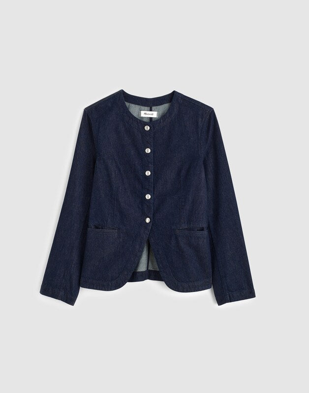 Denim Collarless Jacket in Rinse Wash RINSE WASH