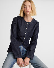 Denim Collarless Jacket in Rinse Wash RINSE WASH