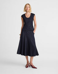 Denim Seamed Scoopneck Top in Rinse Wash RINSE WASH