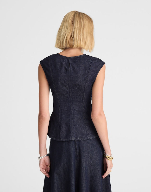 Denim Seamed Scoopneck Top in Rinse Wash RINSE WASH