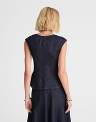 Denim Seamed Scoopneck Top in Rinse Wash RINSE WASH