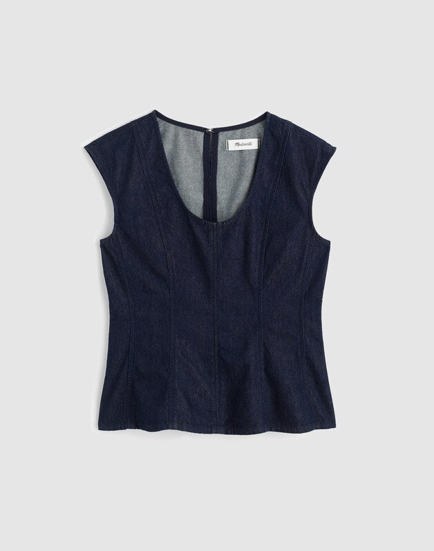 Denim Seamed Scoopneck Top in Rinse Wash RINSE WASH
