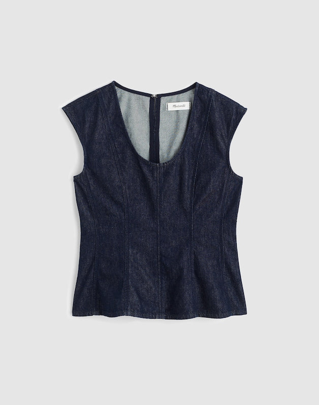 Denim Seamed Scoopneck Top in Rinse Wash RINSE WASH
