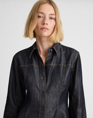 Airy Denim Seamed Shirtdress in Rinse Wash RINSE WASH