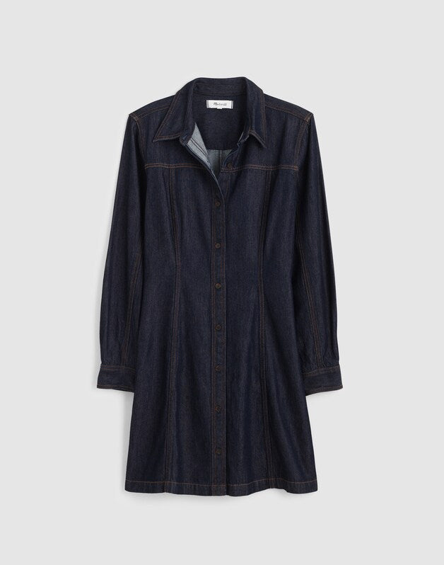 Airy Denim Seamed Shirtdress in Rinse Wash RINSE WASH