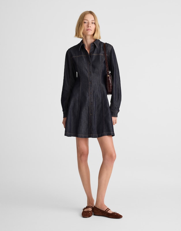 Airy Denim Seamed Shirtdress in Rinse Wash RINSE WASH