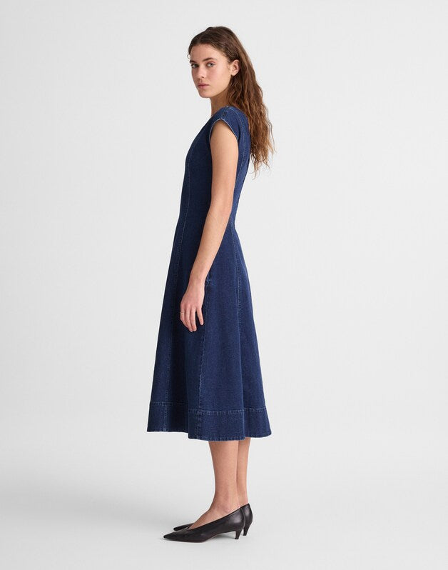 Denim Seamed Scoopneck Midi Dress PALMERTON WASH